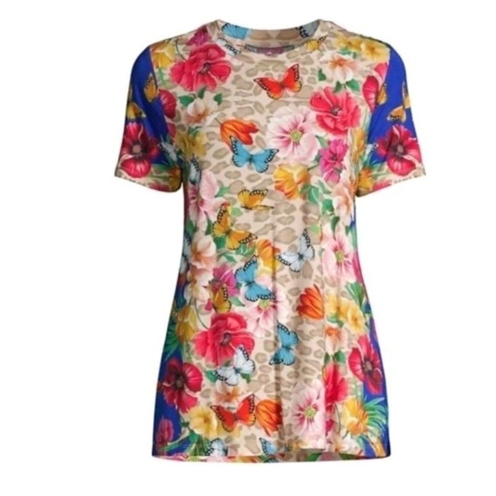 NEW! Johnny Was Mayflower Butterflies Floral Swing Tee Size XXS
